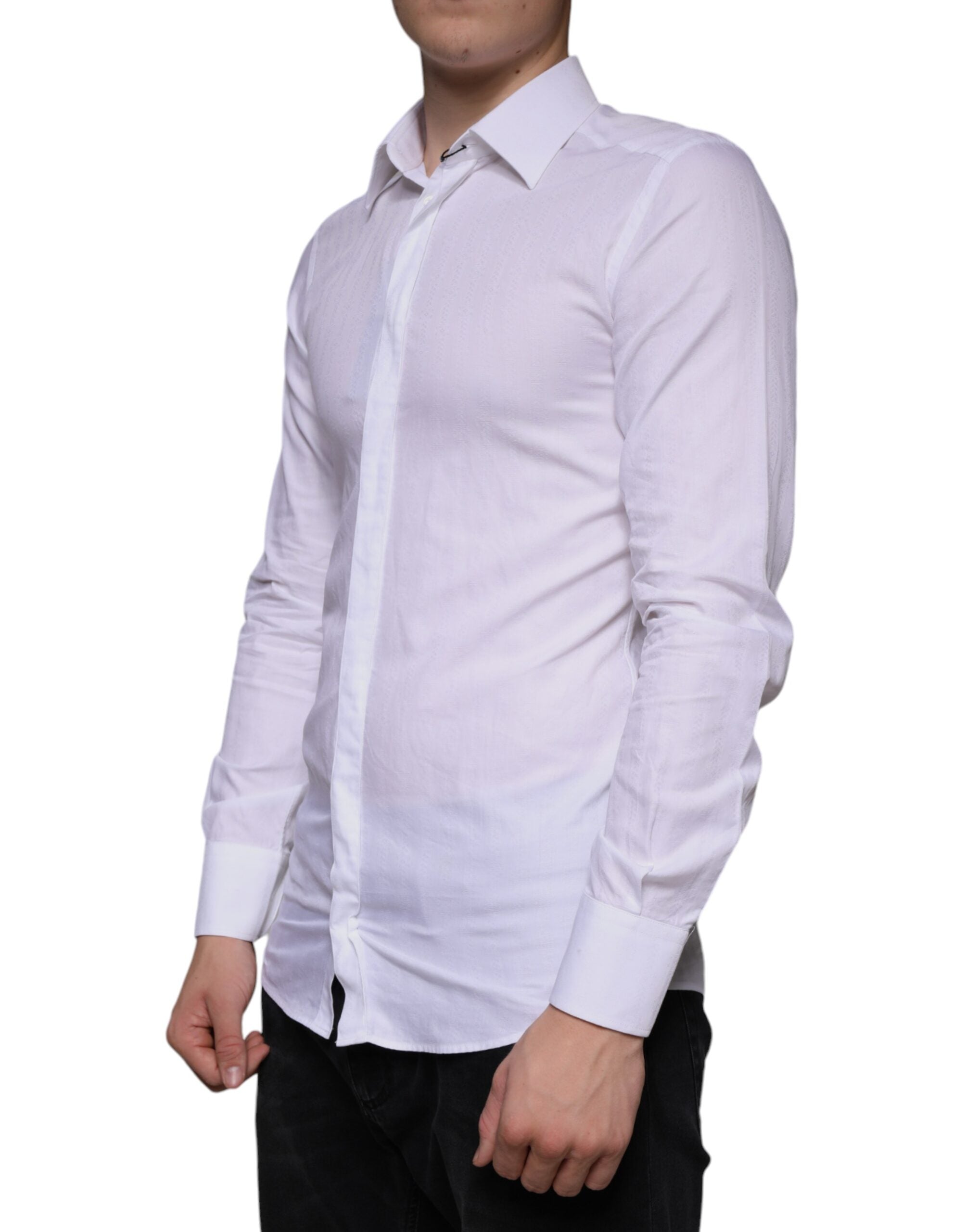 Dolce & Gabbana White Cotton Shirt GOLD Formal Shirt for Men